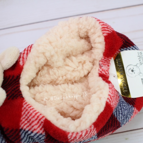 Disney Accessories Winnie The Pooh Plaid Sherpa Lined Slipper Socks